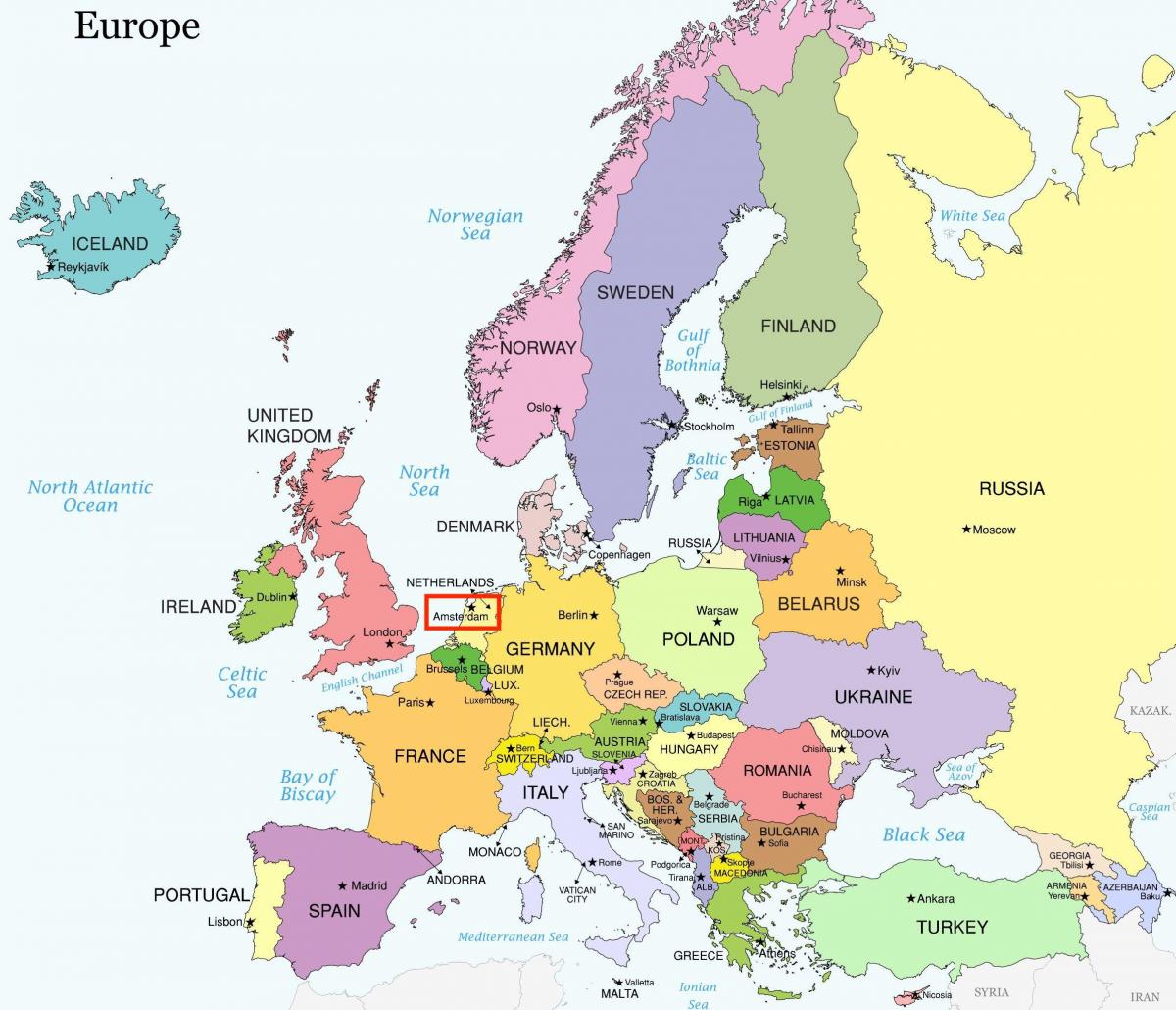 阿姆斯特丹在欧洲的地图