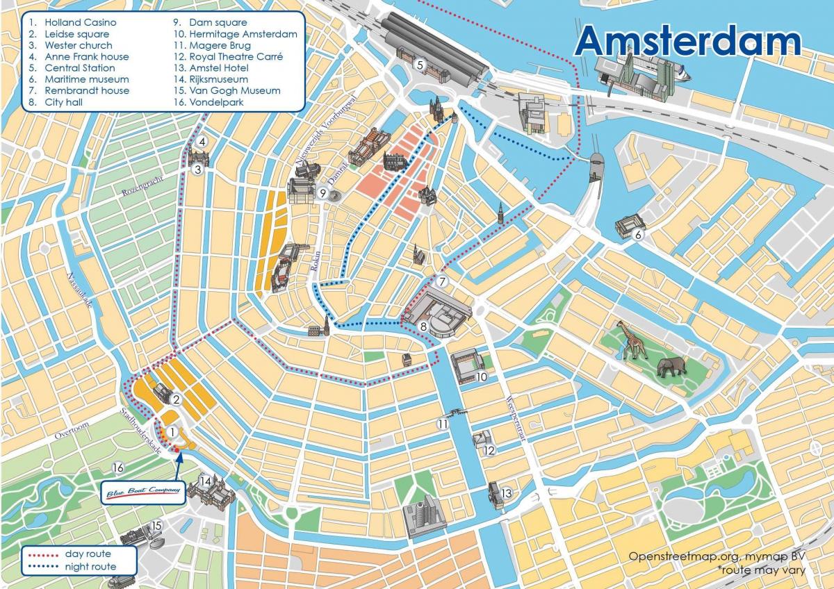 地图姆斯特丹运河船的路线